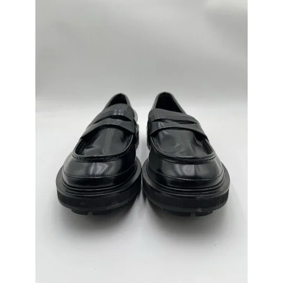 Alexander McQueen Tread-sole Penny-slot Loafers Black Leather Size 45
